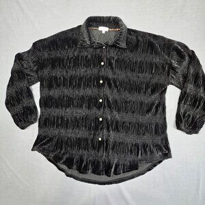Umgee Womens Black Textured Velvet Button-Up Shirt M Whimsigoth Goth